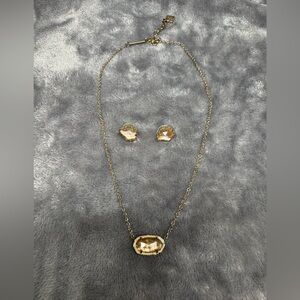 Kendra Scott 14k Gold plated on Brass Elisa Pendant, Tessa Earrings Set w/pouch